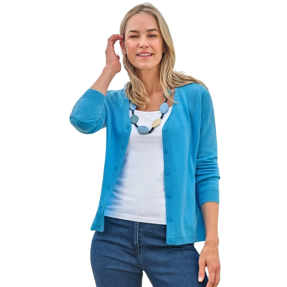 Turquoise Blue - Front - WoolOvers Womens-Ladies Cashmere V Neck Classic Cardigan