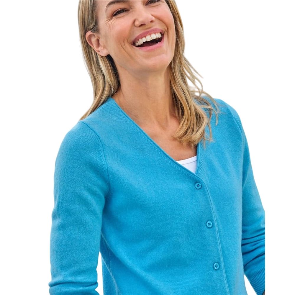 Turquoise Blue - Side - WoolOvers Womens-Ladies Cashmere V Neck Classic Cardigan