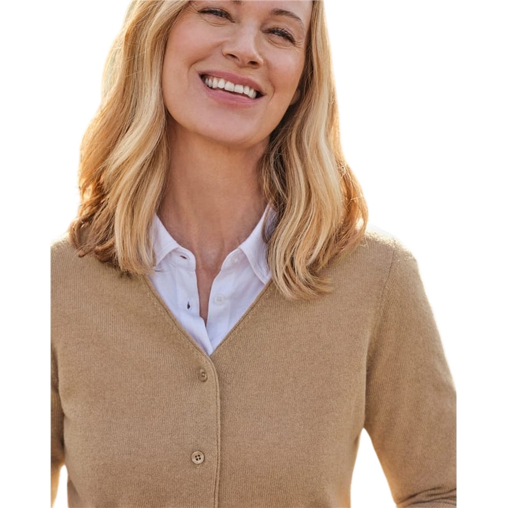 Camel - Side - WoolOvers Womens-Ladies Cashmere V Neck Classic Cardigan