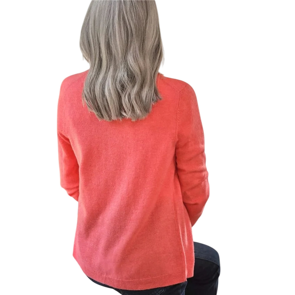 Coral Pink - Back - WoolOvers Womens-Ladies Cashmere V Neck Classic Cardigan