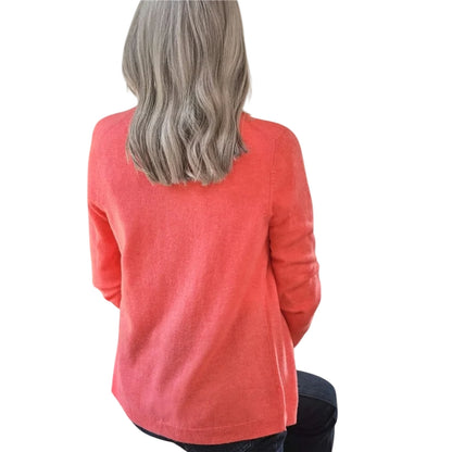 Coral Pink - Back - WoolOvers Womens-Ladies Cashmere V Neck Classic Cardigan