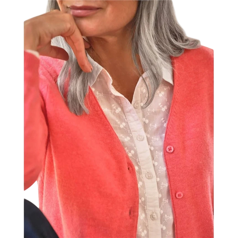 Coral Pink - Side - WoolOvers Womens-Ladies Cashmere V Neck Classic Cardigan