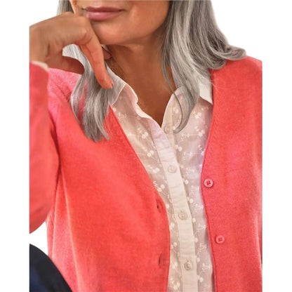 Coral Pink - Side - WoolOvers Womens-Ladies Cashmere V Neck Classic Cardigan
