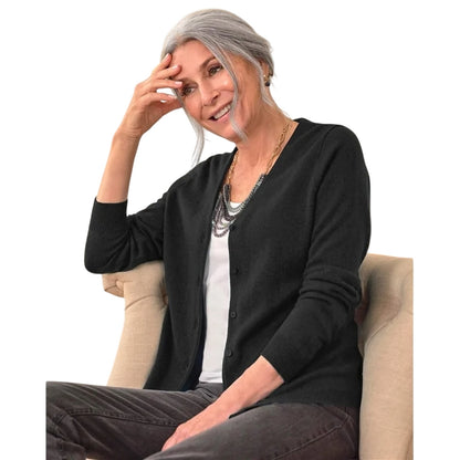 Black - Front - WoolOvers Womens-Ladies Cashmere V Neck Classic Cardigan
