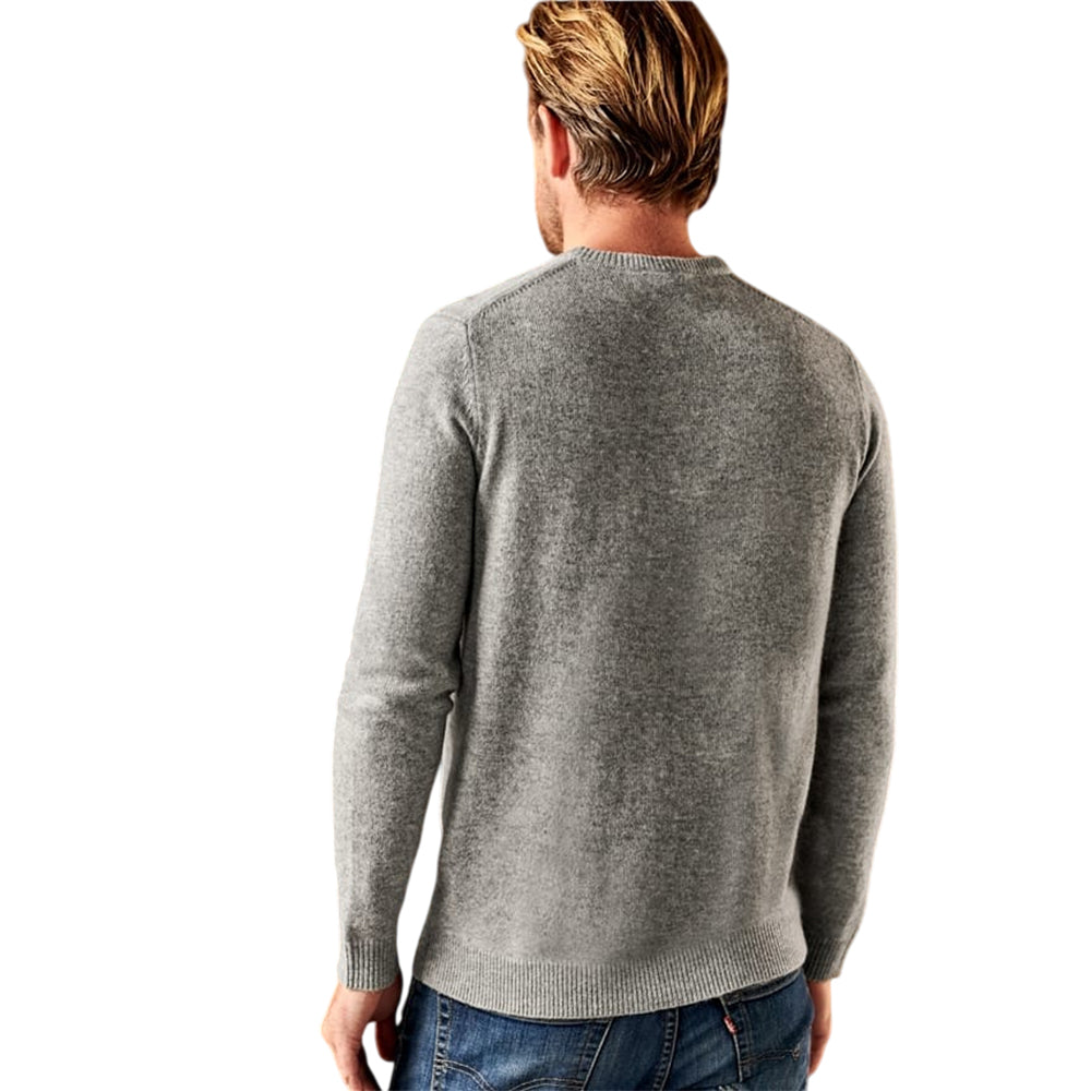 Grey Marl - Back - WoolOvers Mens Lambswool Crew Neck Jumper