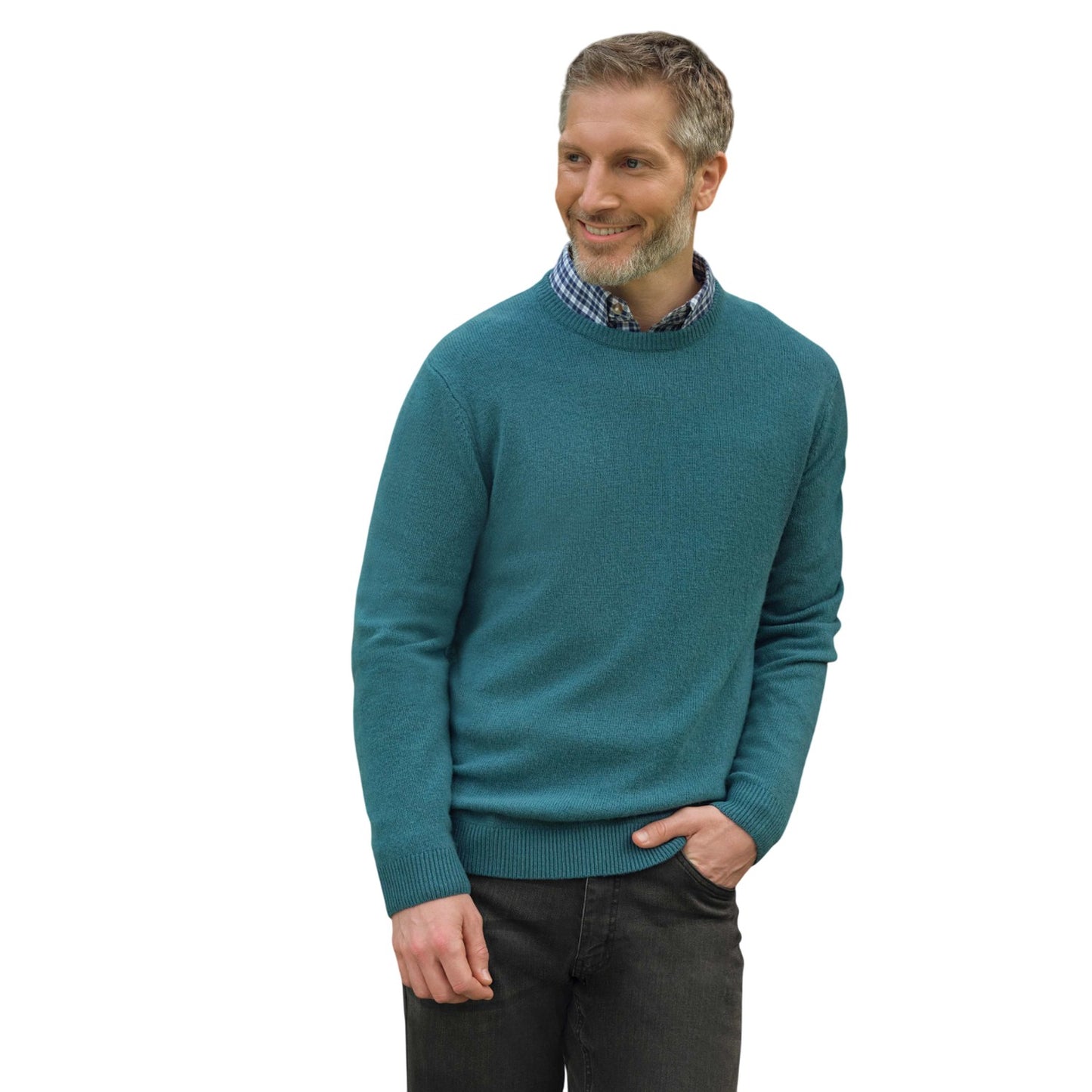 Aqua - Front - WoolOvers Mens Lambswool Crew Neck Jumper
