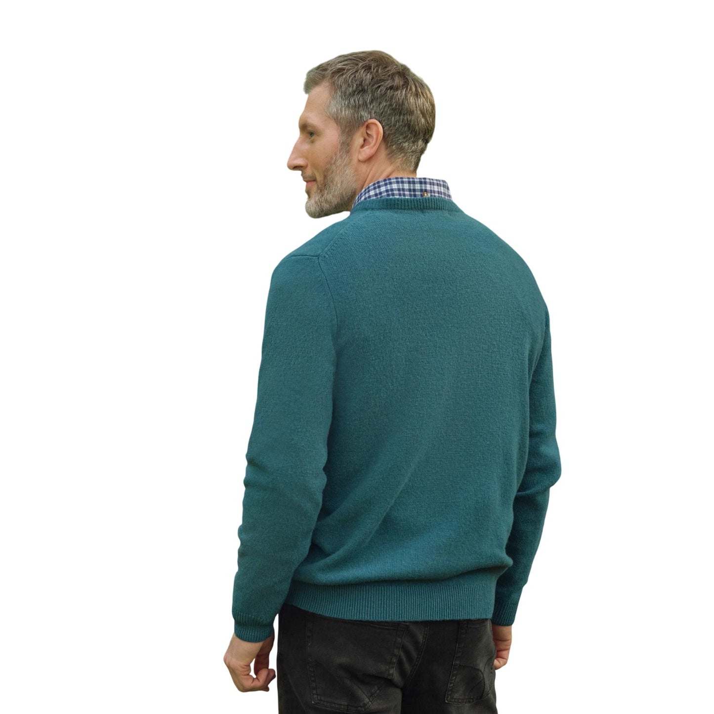 Aqua - Back - WoolOvers Mens Lambswool Crew Neck Jumper