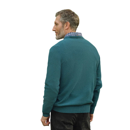 Aqua - Back - WoolOvers Mens Lambswool Crew Neck Jumper