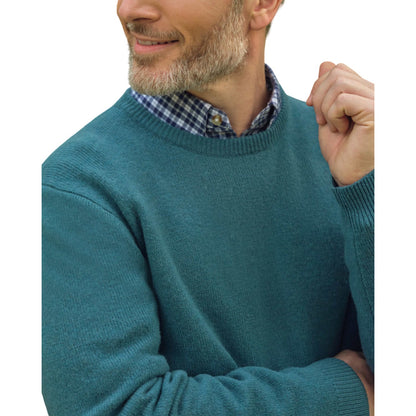 Aqua - Side - WoolOvers Mens Lambswool Crew Neck Jumper