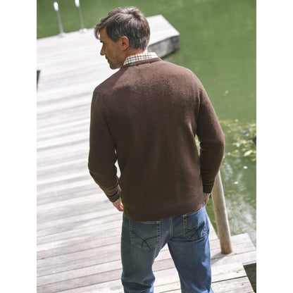 Brown - Back - WoolOvers Mens Lambswool Crew Neck Jumper