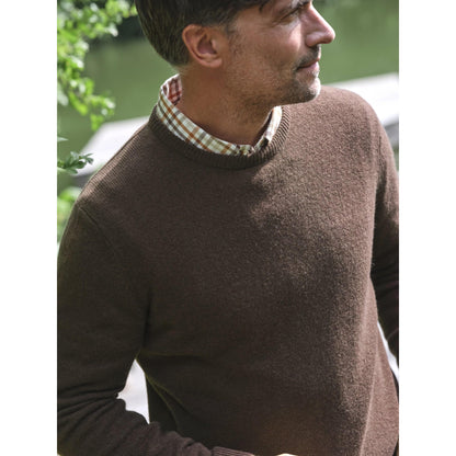 Brown - Side - WoolOvers Mens Lambswool Crew Neck Jumper
