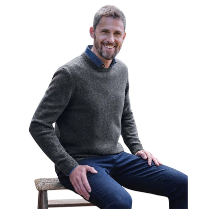 Charcoal - Front - WoolOvers Mens Lambswool Crew Neck Jumper