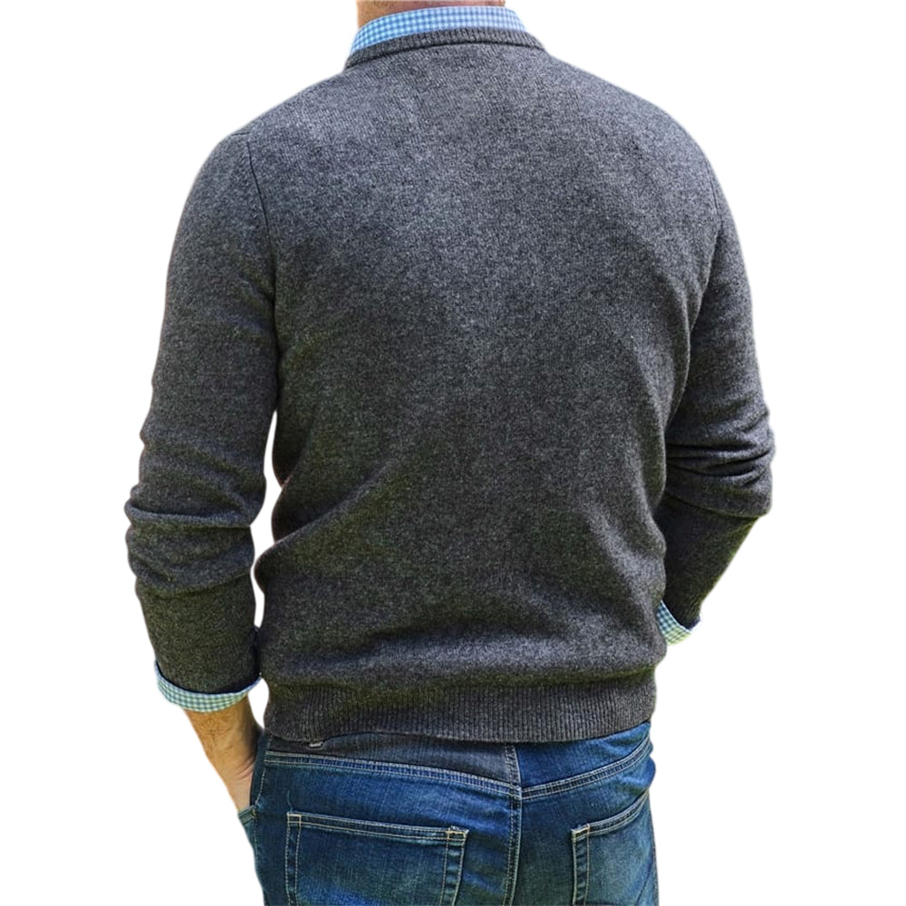 Charcoal - Back - WoolOvers Mens Lambswool Crew Neck Jumper