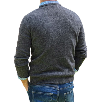 Charcoal - Back - WoolOvers Mens Lambswool Crew Neck Jumper