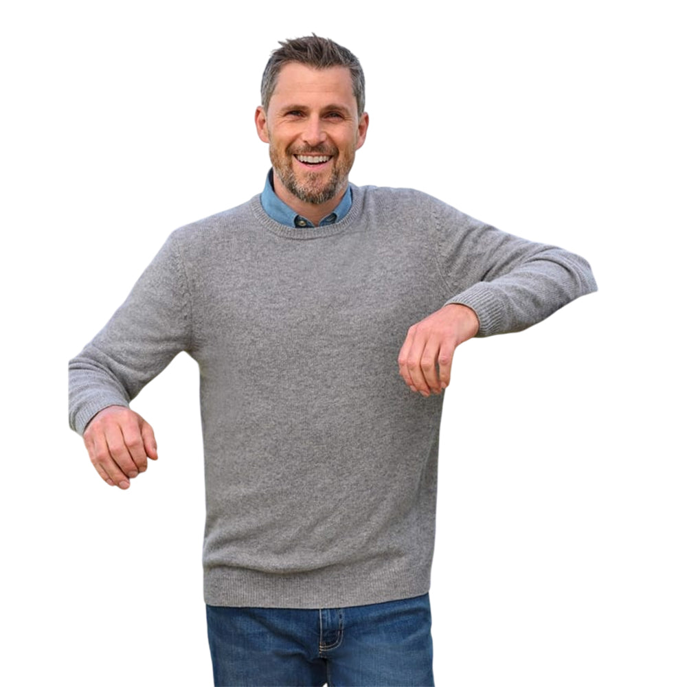 Grey Marl - Front - WoolOvers Mens Lambswool Crew Neck Jumper