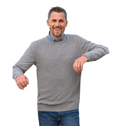 Grey Marl - Front - WoolOvers Mens Lambswool Crew Neck Jumper