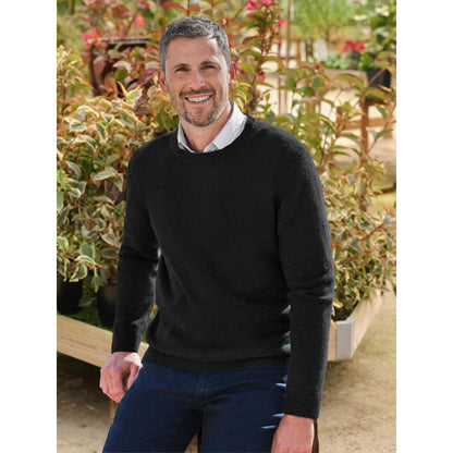 Black - Front - WoolOvers Mens Lambswool Crew Neck Jumper