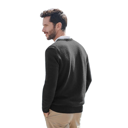 Black - Back - WoolOvers Mens Lambswool V Neck Jumper