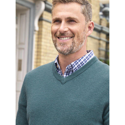 Aqua - Side - WoolOvers Mens Lambswool V Neck Jumper