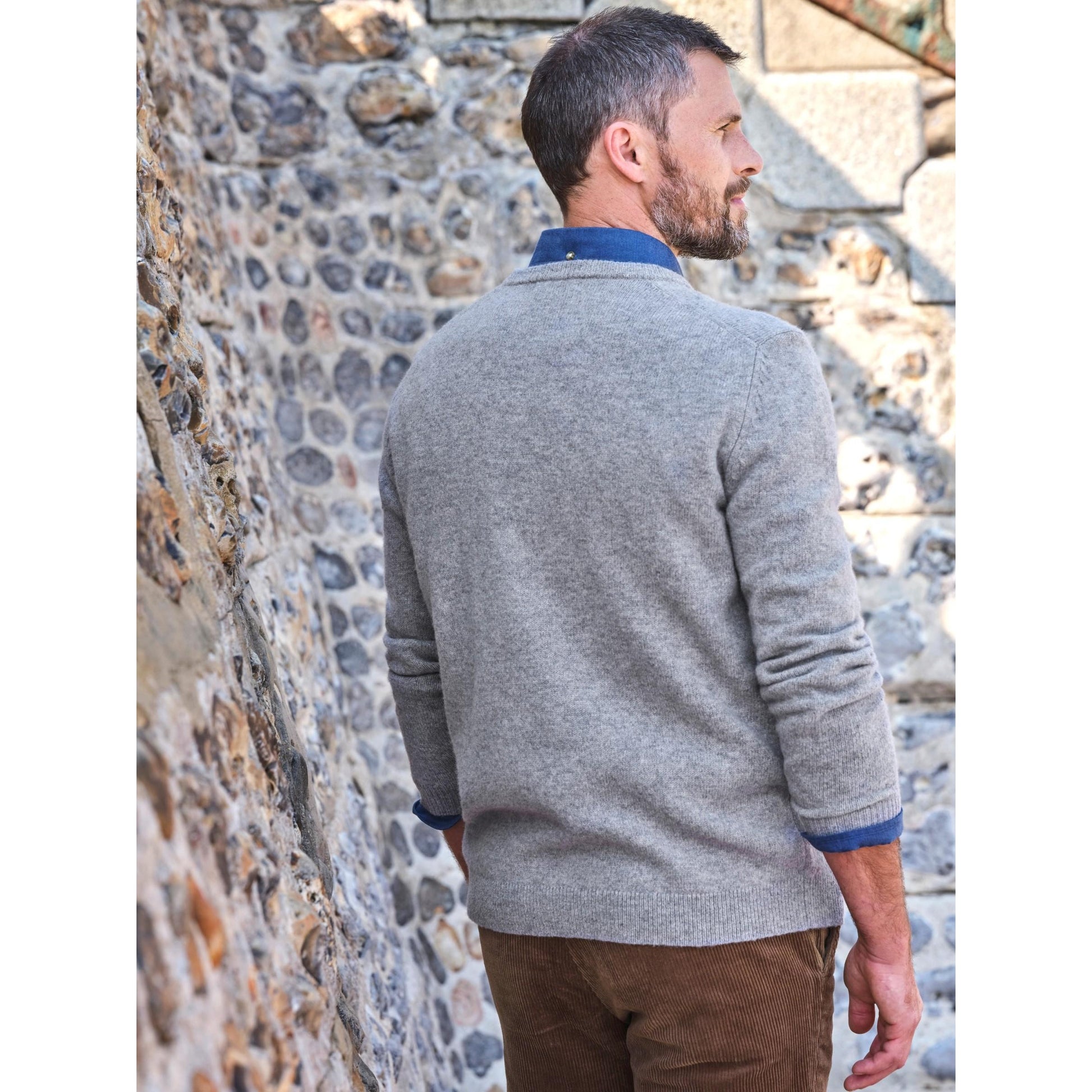 Grey Marl - Back - WoolOvers Mens Lambswool V Neck Jumper