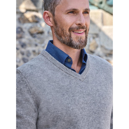Grey Marl - Side - WoolOvers Mens Lambswool V Neck Jumper