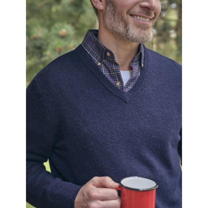 Navy - Side - WoolOvers Mens Lambswool V Neck Jumper
