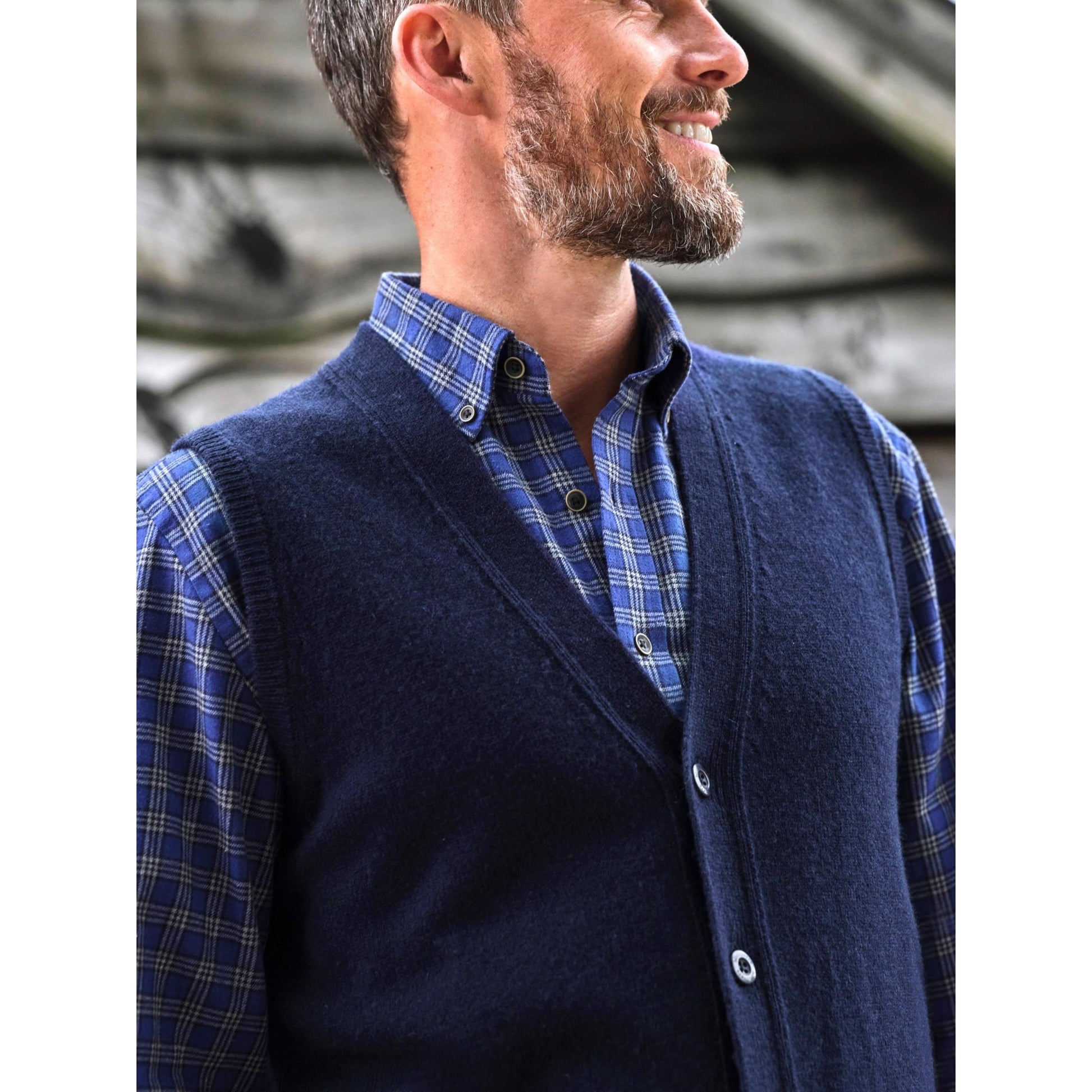 Navy - Side - WoolOvers Mens Lambswool Waistcoat