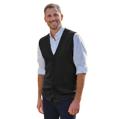 Black - Front - WoolOvers Mens Lambswool Waistcoat