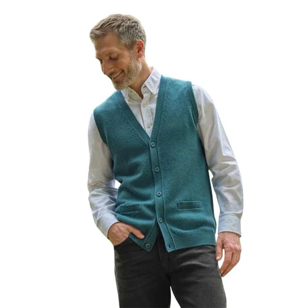 Aqua - Front - WoolOvers Mens Lambswool Waistcoat