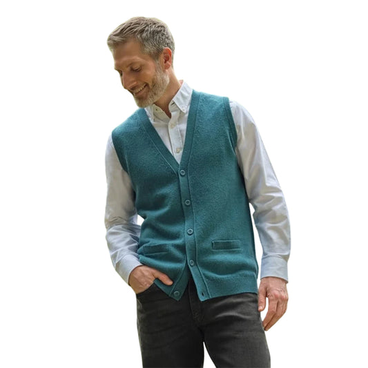 Aqua - Front - WoolOvers Mens Lambswool Waistcoat