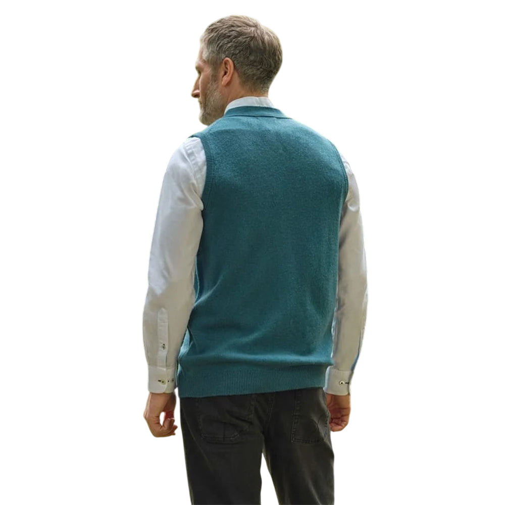 Aqua - Back - WoolOvers Mens Lambswool Waistcoat