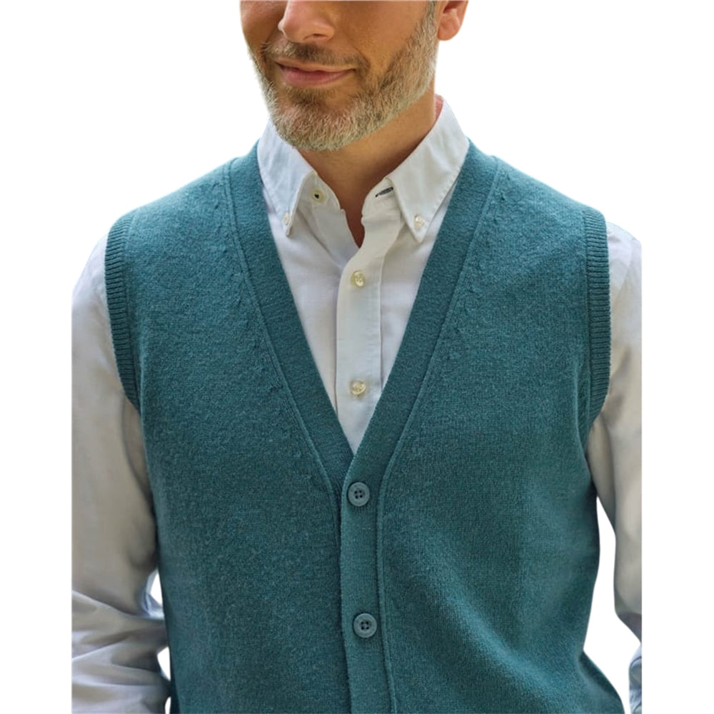 Aqua - Side - WoolOvers Mens Lambswool Waistcoat