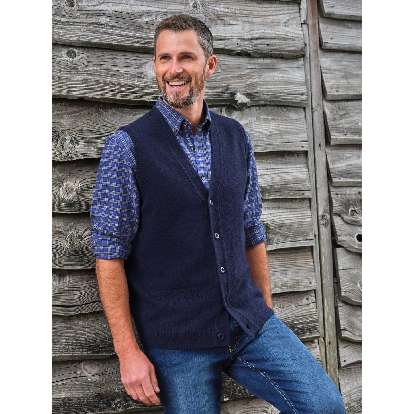 Navy - Front - WoolOvers Mens Lambswool Waistcoat