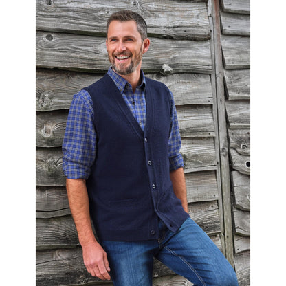 Navy - Front - WoolOvers Mens Lambswool Waistcoat