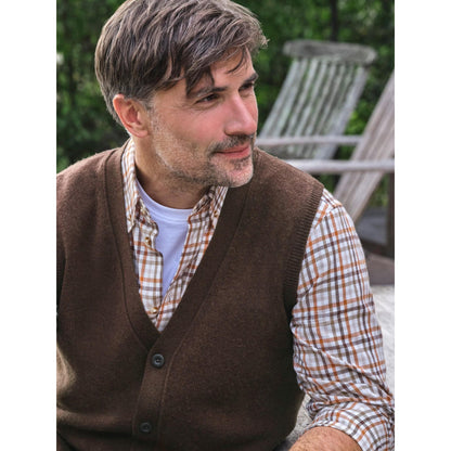 Brown - Back - WoolOvers Mens Lambswool Waistcoat