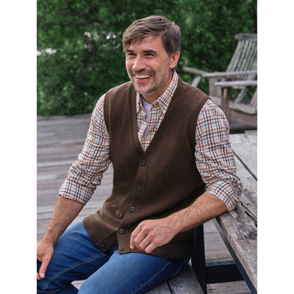 Brown - Side - WoolOvers Mens Lambswool Waistcoat