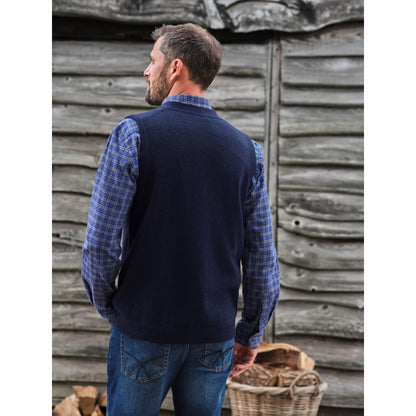 Navy - Back - WoolOvers Mens Lambswool Waistcoat