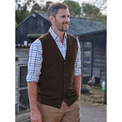Brown - Front - WoolOvers Mens Lambswool Waistcoat