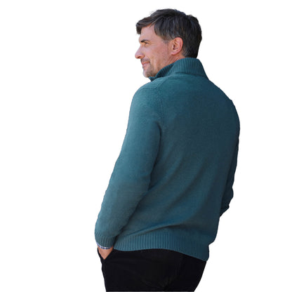 Aqua - Back - WoolOvers Mens Lambswool Zip Neck Jumper