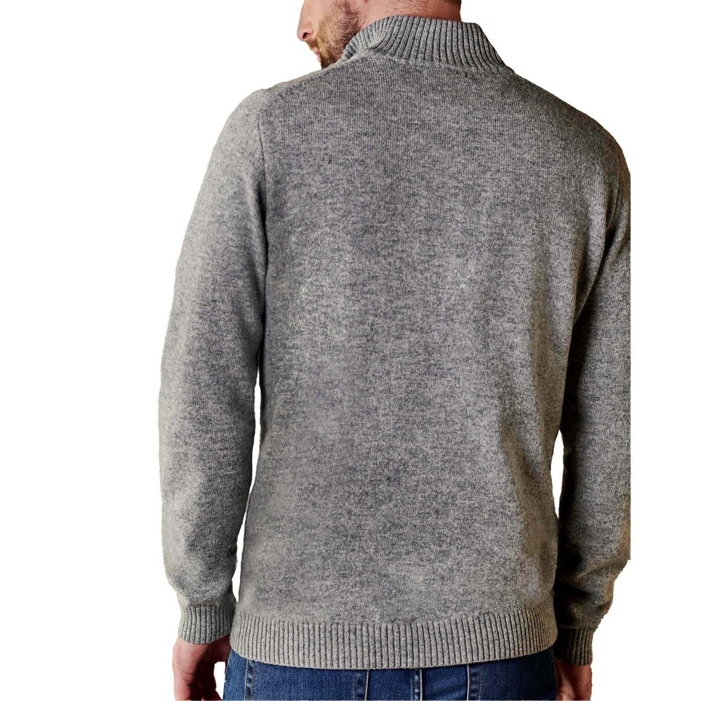 Grey Marl - Back - WoolOvers Mens Lambswool Zip Neck Jumper