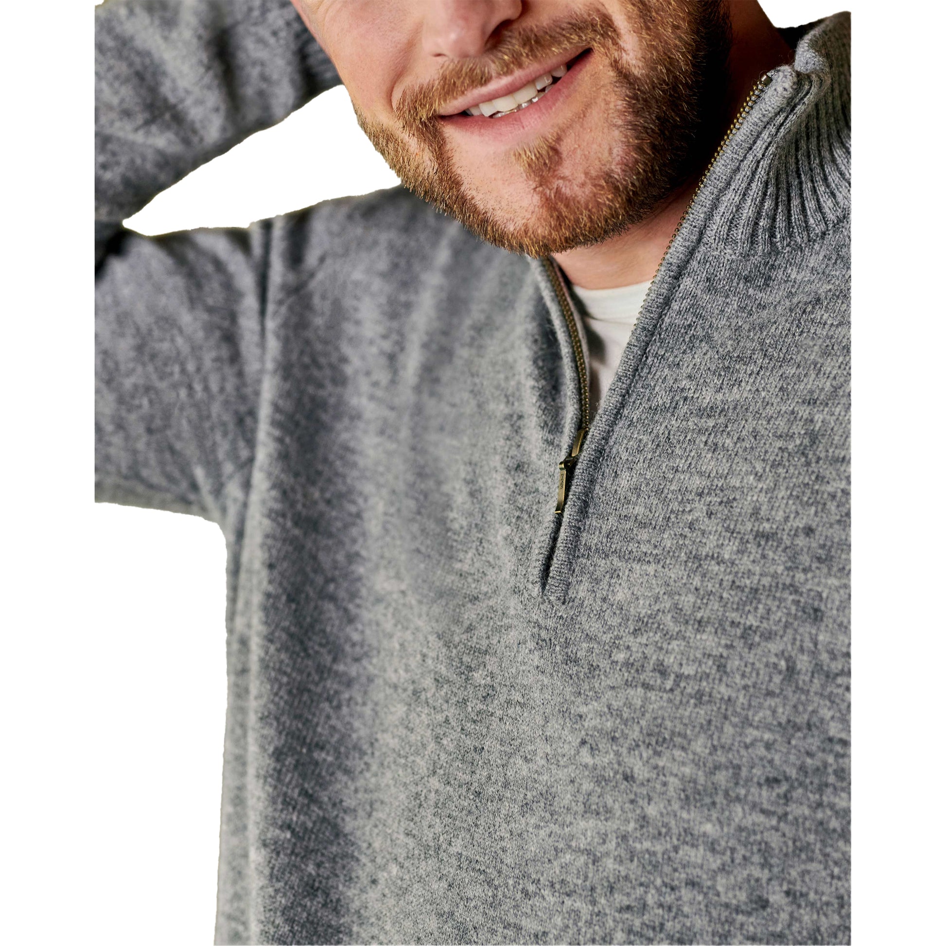 Grey Marl - Side - WoolOvers Mens Lambswool Zip Neck Jumper