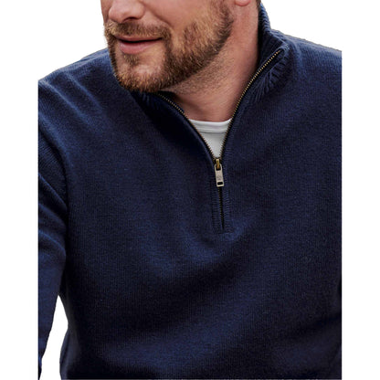 Navy - Side - WoolOvers Mens Lambswool Zip Neck Jumper
