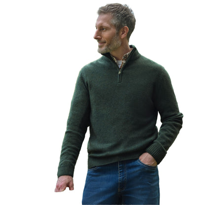 Pine - Front - WoolOvers Mens Lambswool Zip Neck Jumper