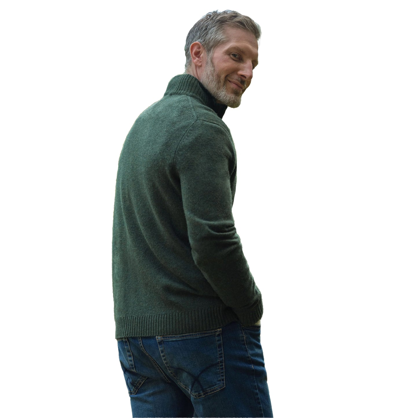 Pine - Back - WoolOvers Mens Lambswool Zip Neck Jumper