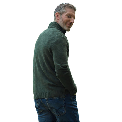 Pine - Back - WoolOvers Mens Lambswool Zip Neck Jumper
