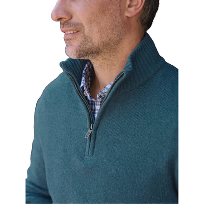 Aqua - Side - WoolOvers Mens Lambswool Zip Neck Jumper