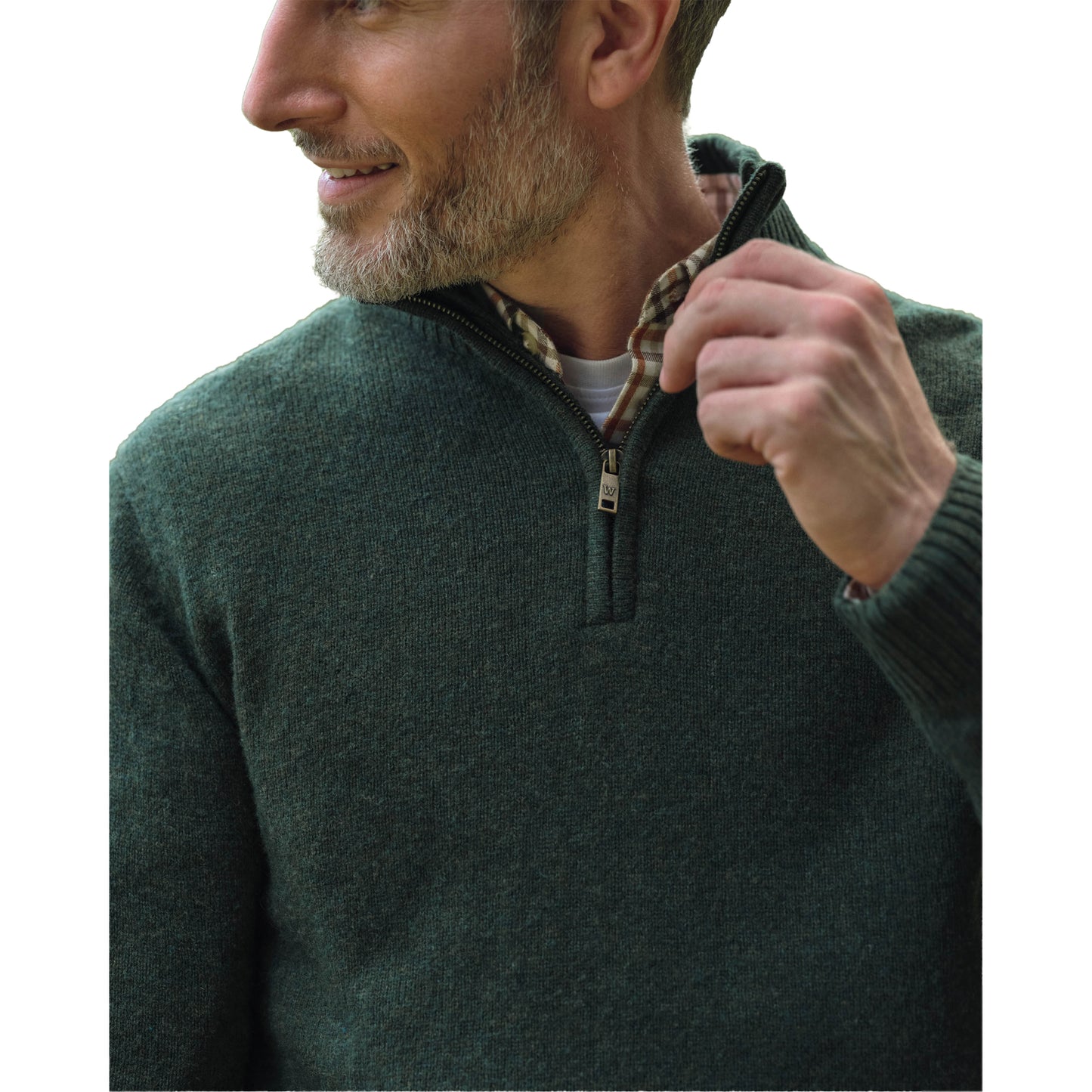 Pine - Side - WoolOvers Mens Lambswool Zip Neck Jumper
