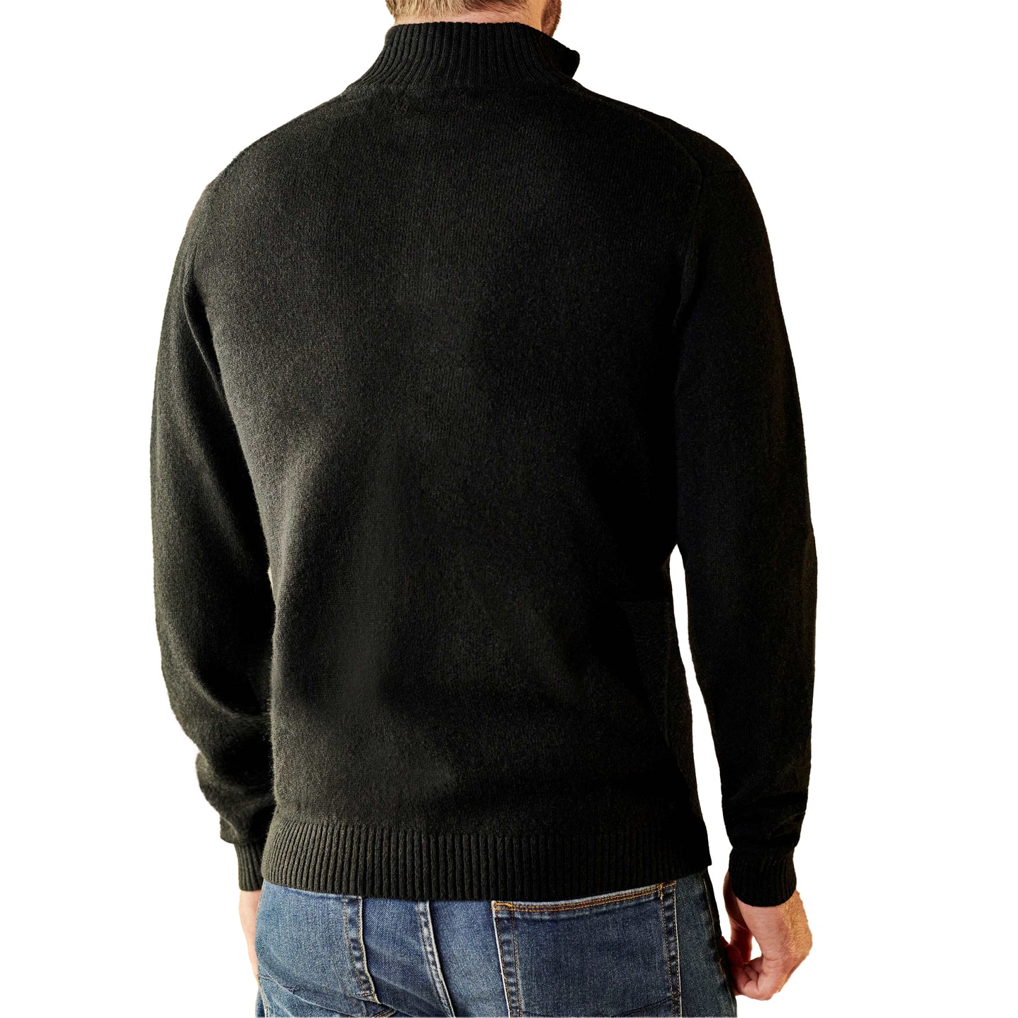 Black - Back - WoolOvers Mens Lambswool Zip Neck Jumper
