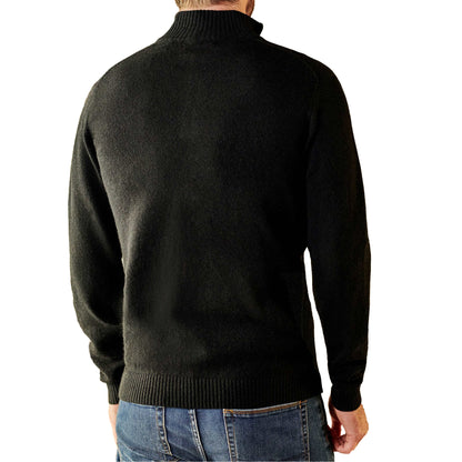 Black - Back - WoolOvers Mens Lambswool Zip Neck Jumper