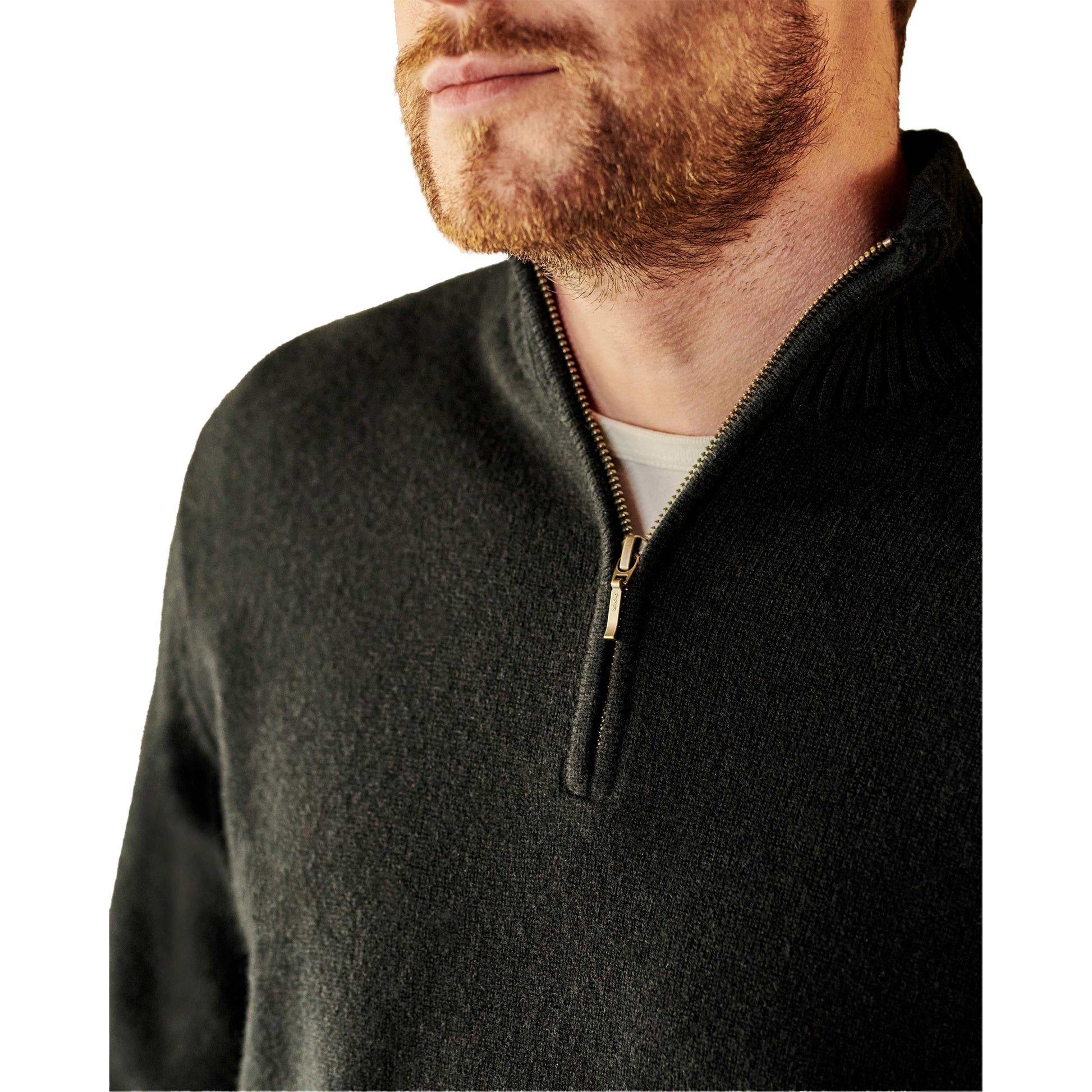 Black - Side - WoolOvers Mens Lambswool Zip Neck Jumper